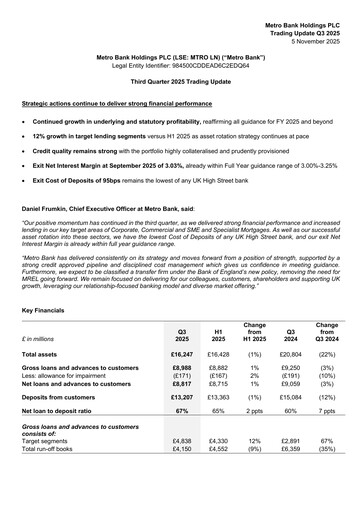 Vorschaubild Metro Bank Holdings Quartalsbericht 2025-q3