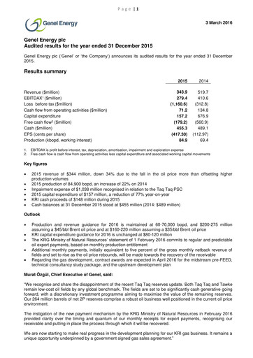 Thumbnail Genel Energy Financial Report 2015