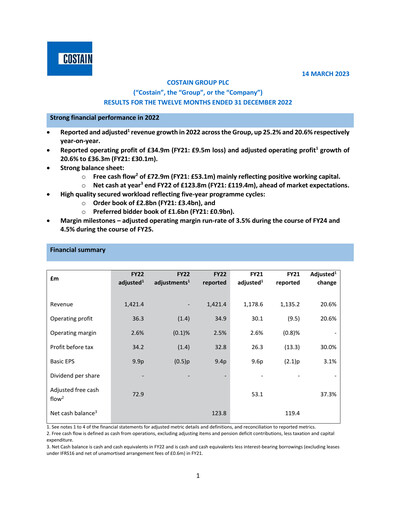 Thumbnail Costain Group Financial Report 2022