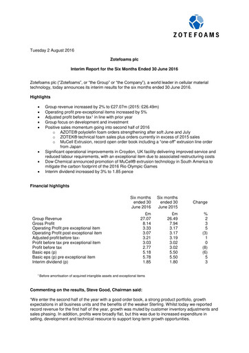 Thumbnail Zotefoams Half-year Report 2016-h1