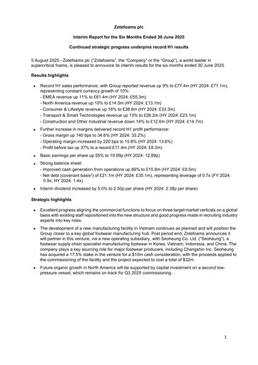 Thumbnail Zotefoams Half-year Report 2025-h1