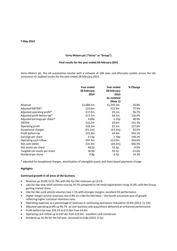 Thumbnail Vertu Motors Financial Report fy2014