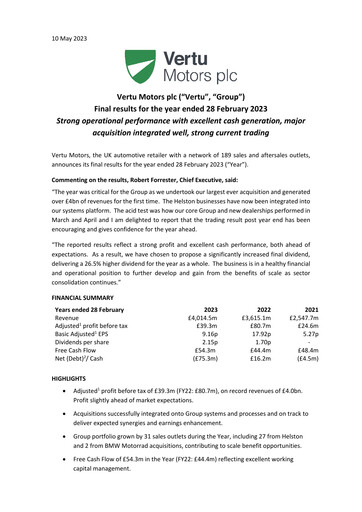 Thumbnail Vertu Motors Financial Report fy2023