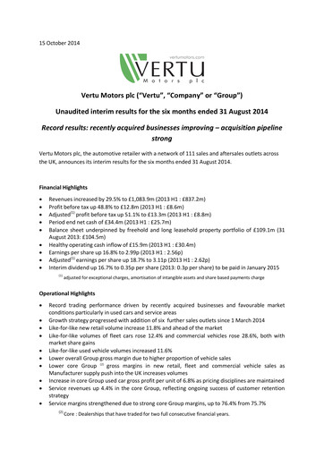 Thumbnail Vertu Motors Half-year Report 2014-h1