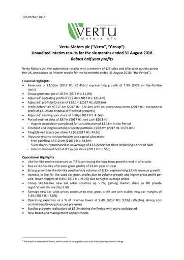 Thumbnail Vertu Motors Half-year Report 2018-h1
