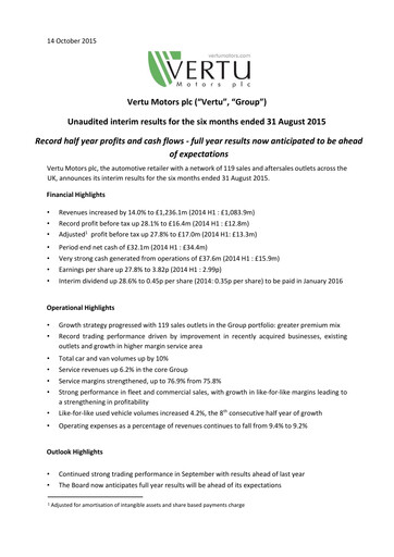 Miniature Vertu Motors Rapport semestriel fy2016-h1