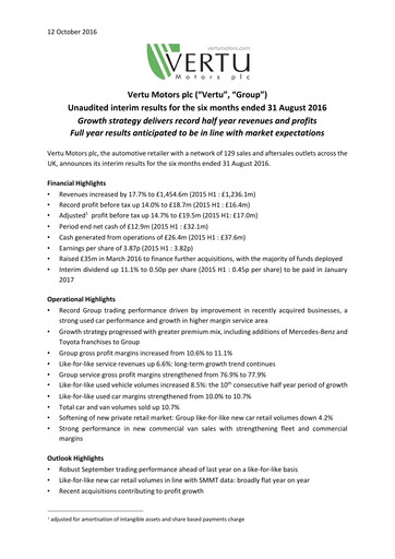 Miniature Vertu Motors Rapport semestriel fy2017-h1
