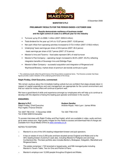 Thumbnail Marston's Financial Report 2008