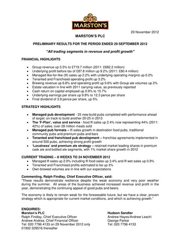Thumbnail Marston's Financial Report 2012