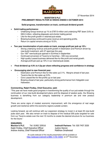 Thumbnail Marston's Financial Report 2014