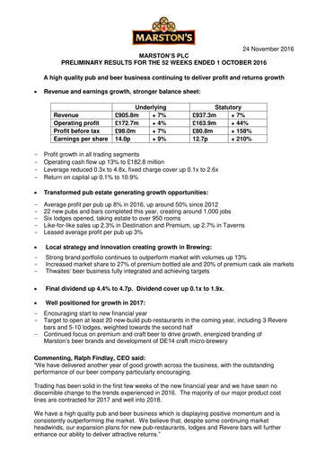 Thumbnail Marston's Financial Report 2016