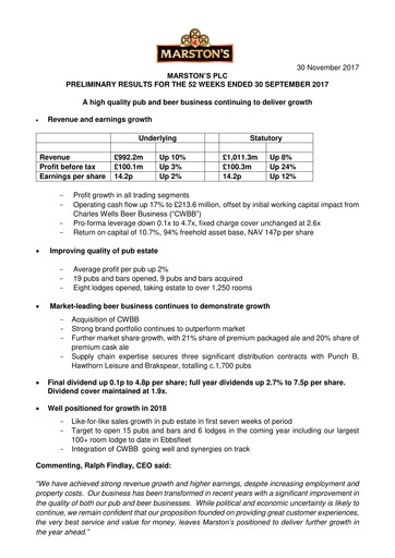 Thumbnail Marston's Financial Report 2017