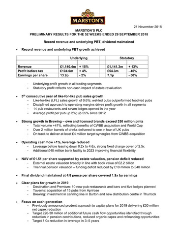 Thumbnail Marston's Financial Report 2018