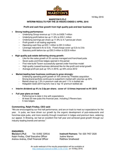 Thumbnail Marston's Half-year Report 2016-h1