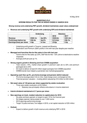 Thumbnail Marston's Half-year Report 2018-h1