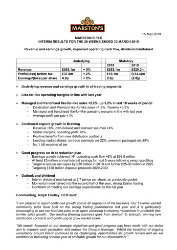 Thumbnail Marston's Half-year Report 2019-h1