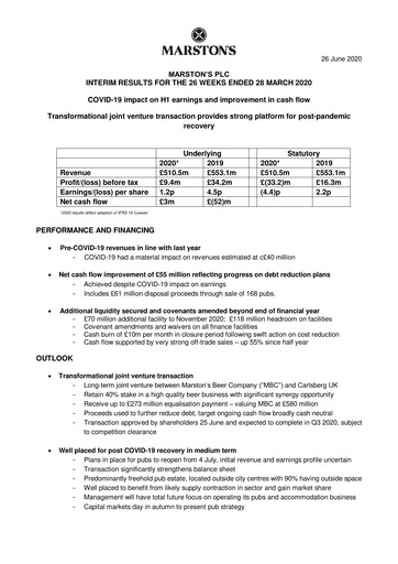 Thumbnail Marston's Half-year Report 2020-h1