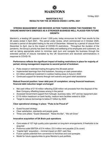 Thumbnail Marston's Half-year Report 2021-h1