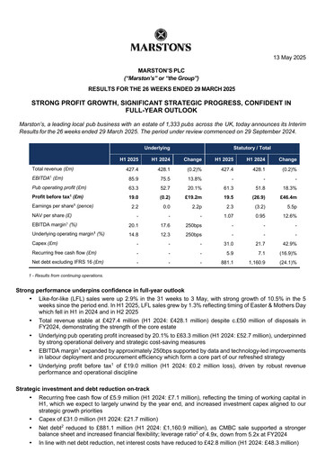 Thumbnail Marston's Half-year Report 2025-h1