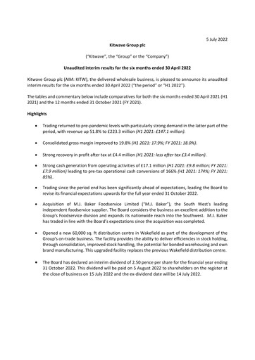 Thumbnail Kitwave Group Half-year Report 2022-h1
