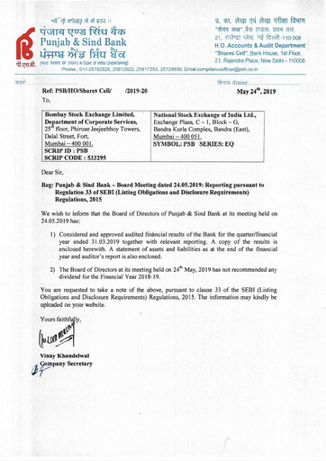 Thumbnail Punjab & Sind Bank Quarterly Report 2019-q1
