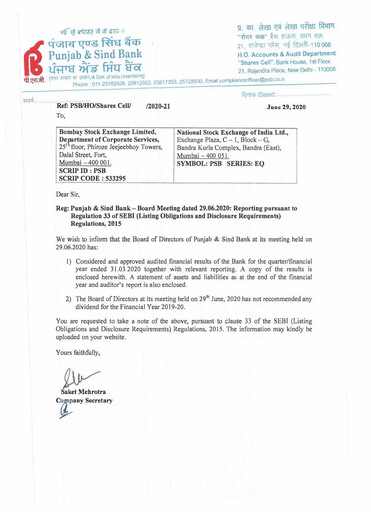 Thumbnail Punjab & Sind Bank Quarterly Report 2020-q1