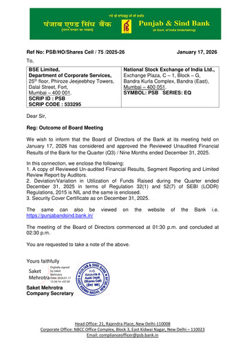 Thumbnail Punjab & Sind Bank Quarterly Report 2025-q3