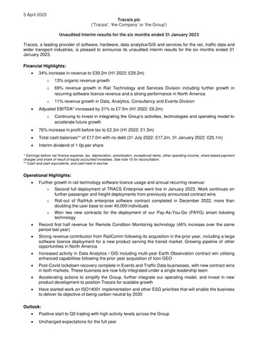 Miniature Tracsis Rapport semestriel 2023-h1