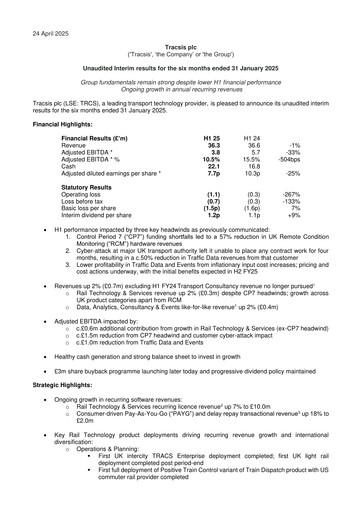 Miniature Tracsis Rapport semestriel 2025-h1
