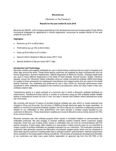 Thumbnail Bioventix Financial Statement fy2018