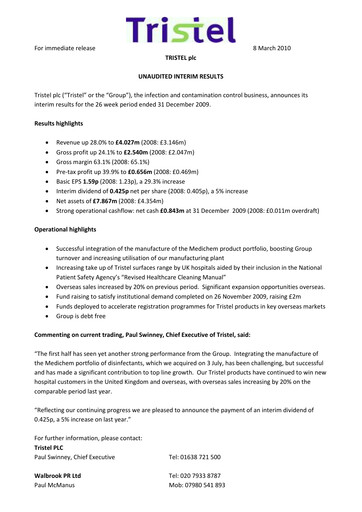 Thumbnail Tristel Half-year Report fy2010-h1