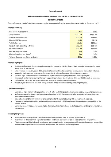 Thumbnail Foxtons Group Financial Report 2017