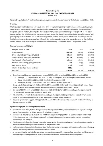 Thumbnail Foxtons Group Half-year Report 2021-h1
