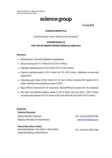 Thumbnail Science Group Half-year Report 2016-h1