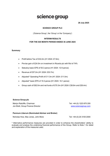 Thumbnail Science Group Half-year Report 2025-h1