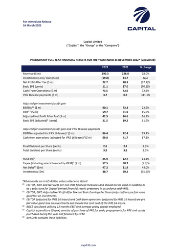 Thumbnail Capital Limited Financial Report 2022