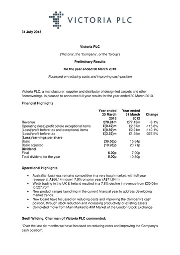 Thumbnail Victoria PLC Financial Report 2013