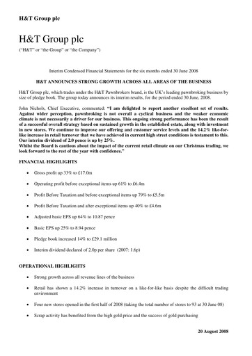 Miniature H&T Group plc Rapport semestriel 2008-h1