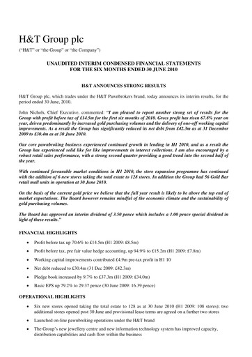 Miniature H&T Group plc Rapport semestriel 2010-h1