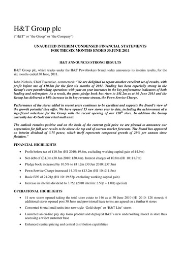 Miniature H&T Group plc Rapport semestriel 2011-h1