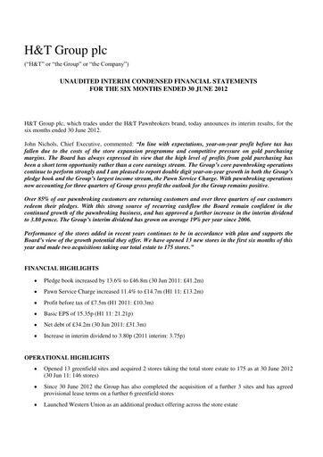 Miniature H&T Group plc Rapport semestriel 2012-h1