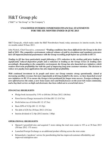Miniature H&T Group plc Rapport semestriel 2013-h1