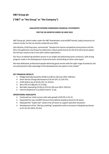 Miniature H&T Group plc Rapport semestriel 2014-h1