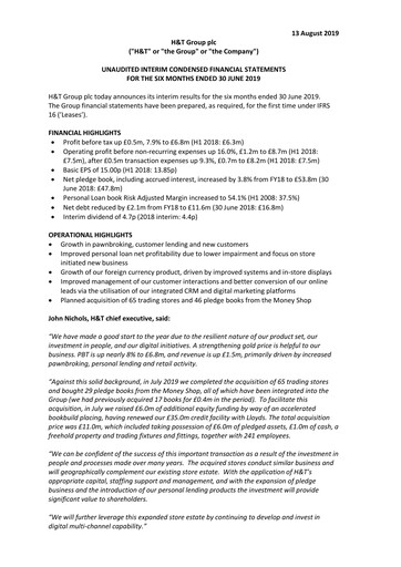 Miniature H&T Group plc Rapport semestriel 2019-h1