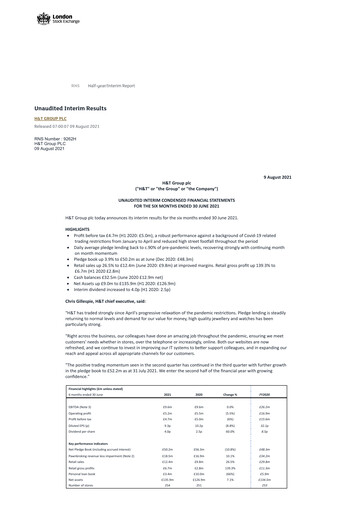 Miniature H&T Group plc Rapport semestriel 2021-h1