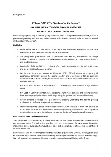 Miniature H&T Group plc Rapport semestriel 2022-h1