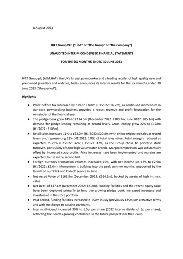 Miniature H&T Group plc Rapport semestriel 2023-h1