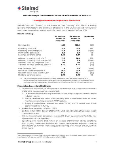 Thumbnail Stelrad Group Half-year Report 2024-h1