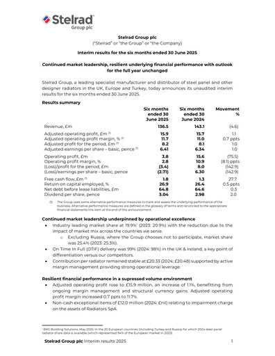 Thumbnail Stelrad Group Half-year Report 2025-h1