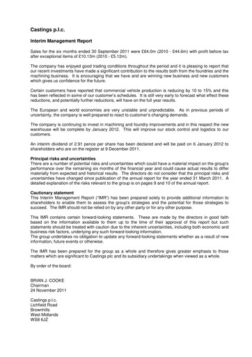 Thumbnail Castings P.L.C. Half-year Report 2011-h1